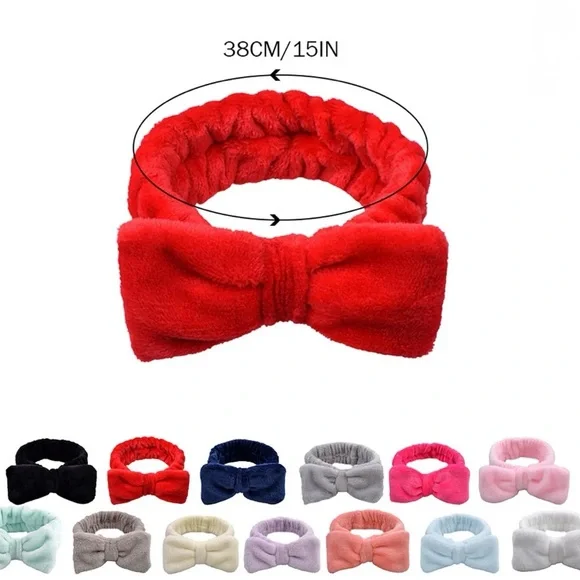 White Microfiber Plush Bow Headband Makeup Headband - Picture 3 of 3